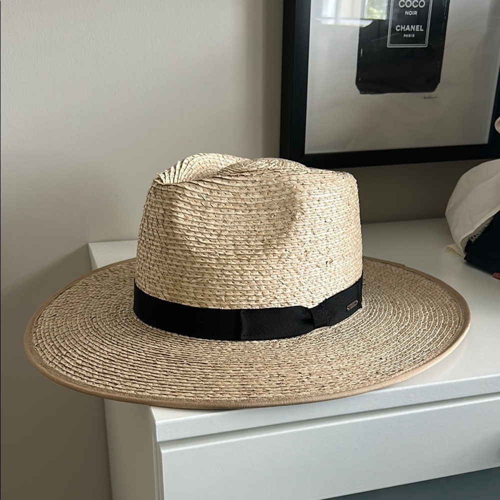 Brixton Tan and Black Wide Brim Fedora Hat